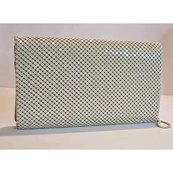 vintage ELKA Handbag Shoulder Purse Ivory Metal Mesh 60's W/ Hide Away Strap - Picture 5 of 10